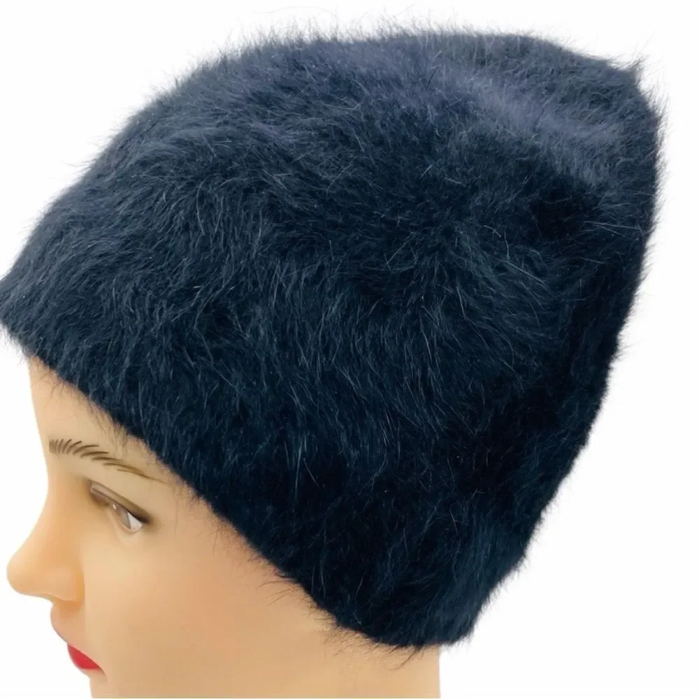 Rabbit Fur Blend Elegant Black Winter Accessory Set NWOT